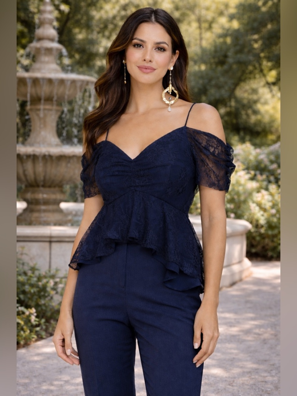 Keepsake The Label Top Womens Size XL Blue Lace Cold Shoulder Ruffle Hi Lo